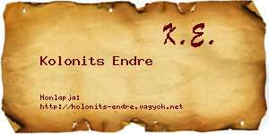 Kolonits Endre névjegykártya